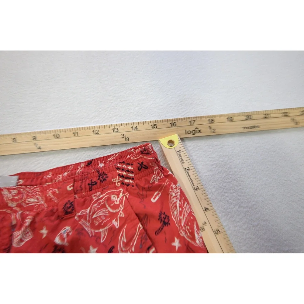 Columbia PFG Fishing Swim Trunks Shorts Mens Medium Red Patriotic Flag Marlin